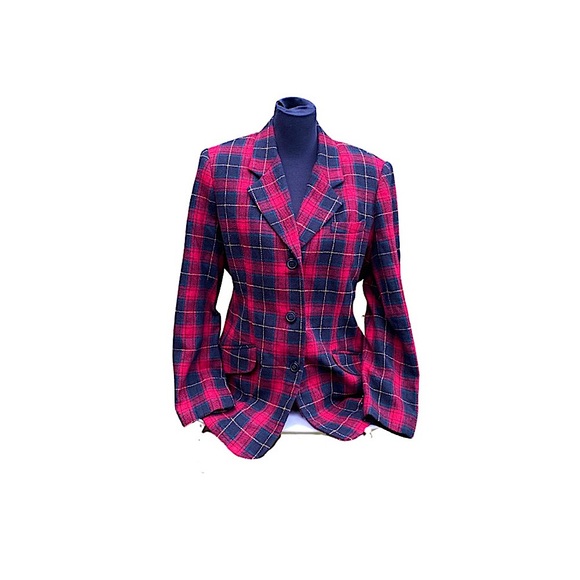 White Stag Womens Blazer Jacket Red Plaid 16W Vintage 70% Wool Holiday Academia - Picture 2 of 9